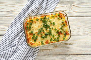 Concept of tasty and delicious homemade food - potato casserole
