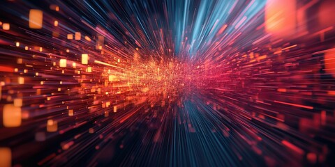 Obraz premium Abstract Digital Tunnel with Orange and Blue Lights