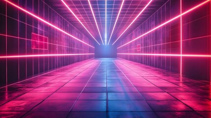 Fototapeta premium Neon Lights Corridor, Pink & Blue, Futuristic Design