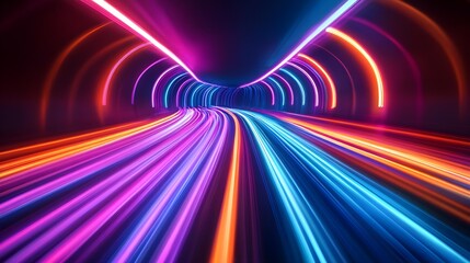 Obraz premium Neon Lights Speed Tunnel Abstract Background