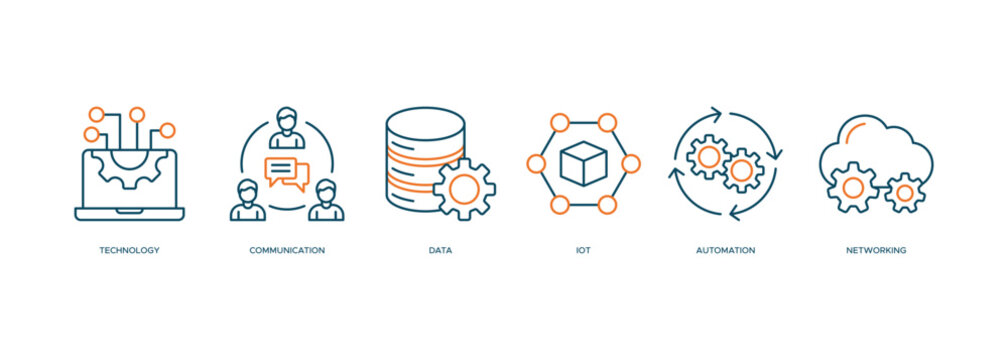 Digital transformation icon vector illustration banner web concept with icon of technology, communication, data, iot, ict, automation, internet, and networking