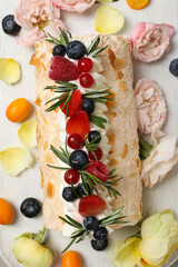 Meringue roll, concept of tasty and delicious food