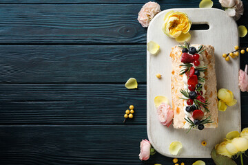 Meringue roll, concept of tasty and delicious food