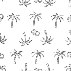Beautiful coconut tree and fruits isolated on white background. Seamless png illustration.