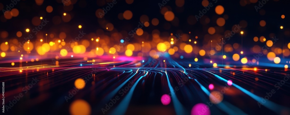 Aufkleber vibrant abstract light pattern with colorful bokeh and dynamic lines, perfect for digital art, backg