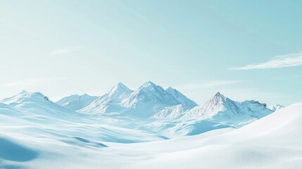 Obraz premium Snow-covered mountain range under a pale winter sky, tranquil and serene alpine landscape scene under a clear blue sky