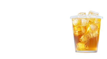 Cold Iced Tea in Plastic Cup with Ice Cubes