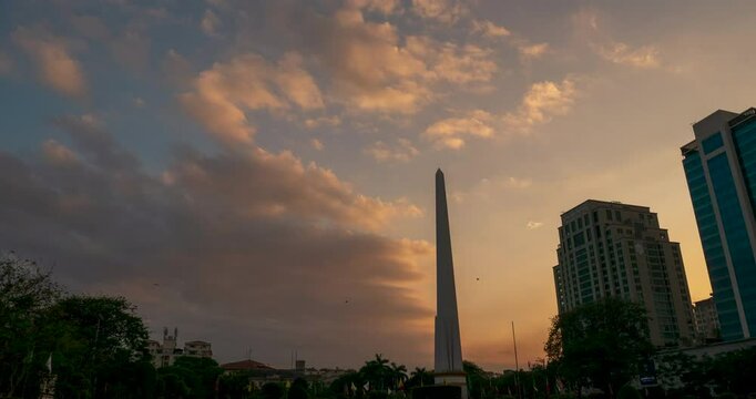 Silhouette independence myanmar monument city center on sunset. Golden time sunset sky freedom sacred worship. famous travel destinations in Myanmar Culture. Monument Place of Worship spiritual Place