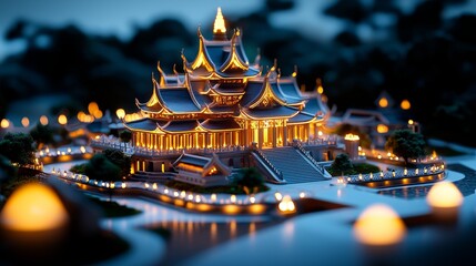 A 3D Thai temple mural with soft glowing lights, symbolizing the artistic heritage of Thailand.