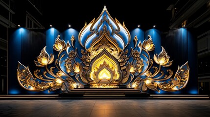 A 3D Thai temple mural with soft glowing lights, symbolizing the artistic heritage of Thailand.