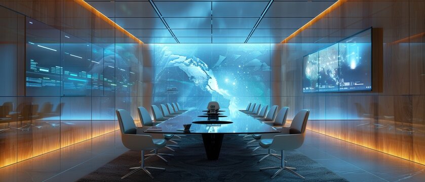 Futuristic Virtual Meeting Room with Advanced Technology and Interactive Features