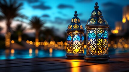 A 3D traditional Arabic lantern with soft lighting on the right, symbolizing the cultural festivals of the UAE.