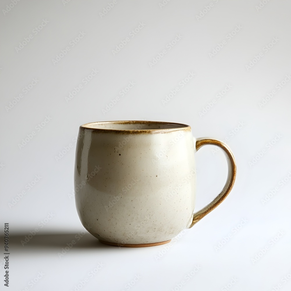 Poster Sleek and modern ceramic coffee mug or tea cup placed at the center of a plain surface in a simple clean studio setup  Elegant minimalist design with a focus on the object s details and texture