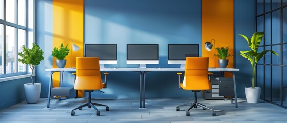 Efficient Workspace: Smart Office Setup with Interconnected Workstations