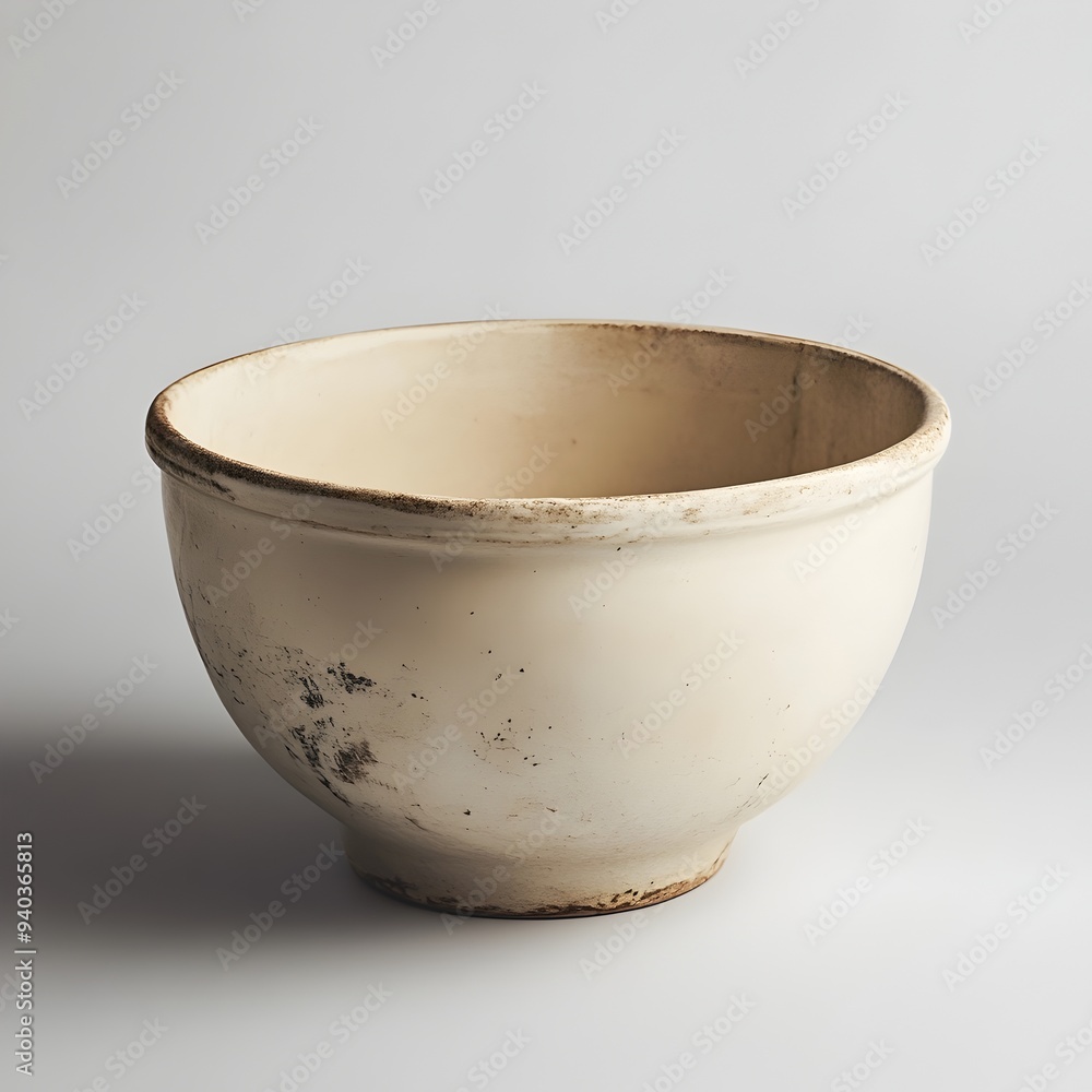 Poster a simple and elegant ceramic mixing bowl centered on a plain white background showcasing the functio