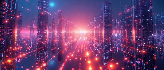 Obraz premium Futuristic Data Center Technology: High-Resolution Image of Advanced Server Rows with Blinking Lights