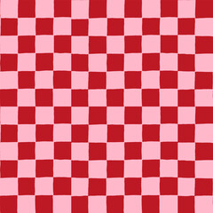 Seamless repeat pattern with ditsy hand drawn checkerboard in cotton candy pink and red. Soft pink and red checker for Valentines day, girls, cosmetics, teen projects and more