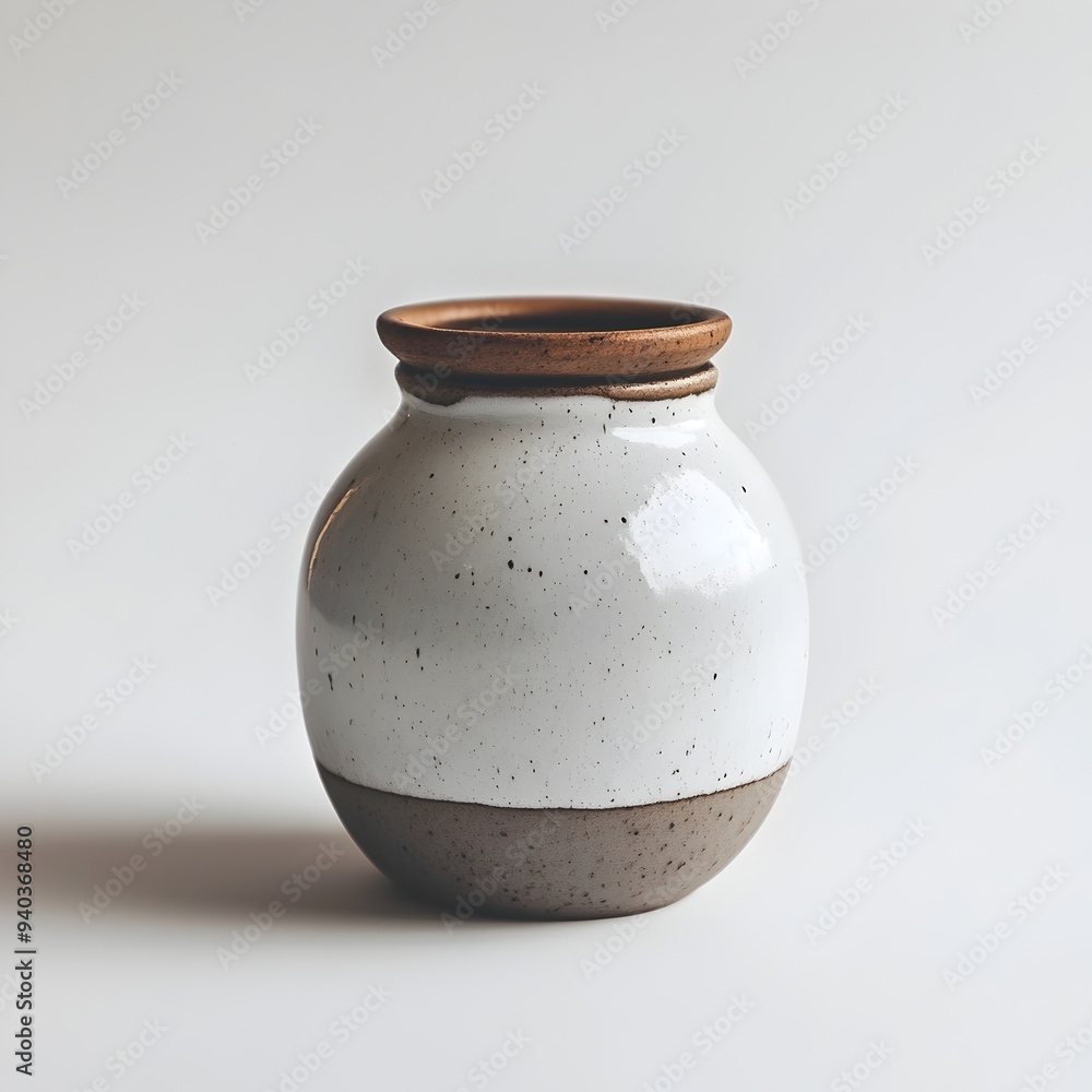 Poster minimalist ceramic cookie jar placed at the center of a pristine white studio background highlightin
