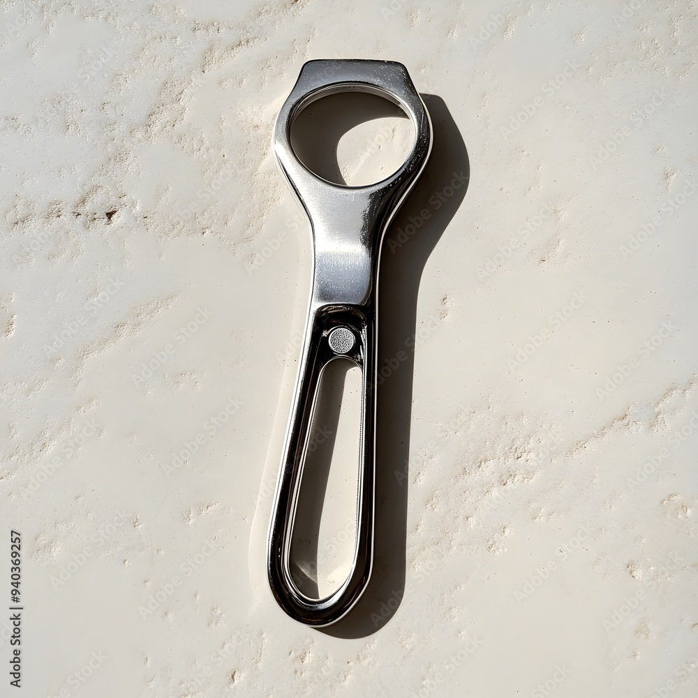 Poster sleek metal can opener isolated on a light surface in a minimalist studio setting functional kitchen