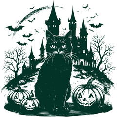 Funny Halloween Graphic, Cute Halloween Horror Haunted Ghost Vector Illustration