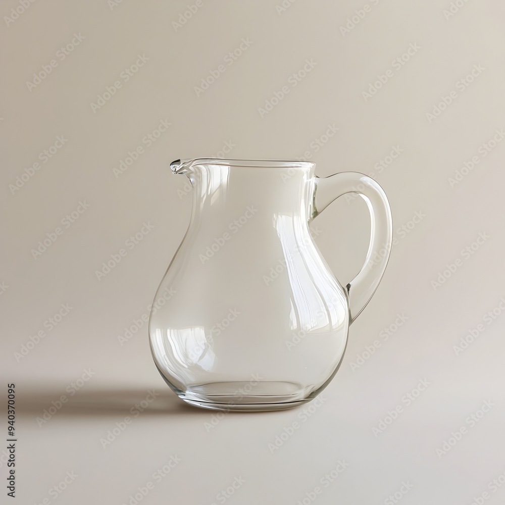 Poster minimalistic glass milk jug placed at the center of a plain simple background the transparent clear 
