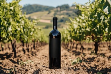 Fototapeta premium Wine Bottle Standing in a Vineyard