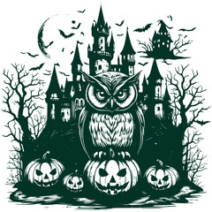 Funny Halloween Graphic, Cute Halloween Horror Haunted Ghost Vector Illustration