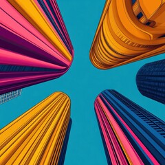 Fototapeta premium Colorful Skyscrapers Reaching for the Sky