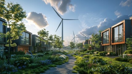 Obraz premium Sustainable Living with Wind Power and Modern Architecture