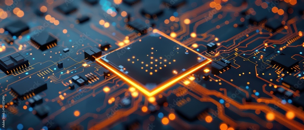 Wall mural technological marvel: close-up of an advanced ai chip with intricate circuitry and components