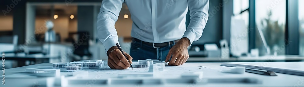 Poster architect working on a model building design photo