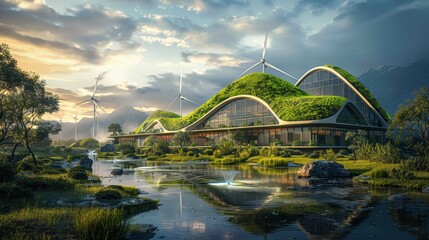 Obraz premium Sustainable Architecture in a Serene Landscape