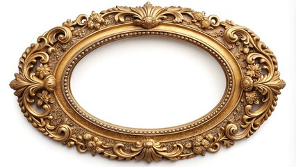 An ornate, gold-toned, decorative oval frame with intricate etchings and floral motifs, perfect for showcasing cherished memories or elegant artwork in a sophisticated setting.