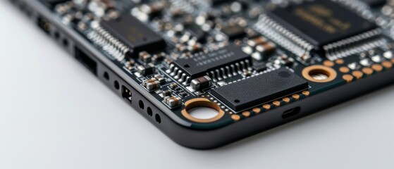 Cutting-Edge Technology Revealed: Detailed Microchips of High-Definition Smartphone in on White Background with Copy Space