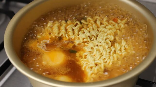 boiling broth of cooking noodle ramen instant food 