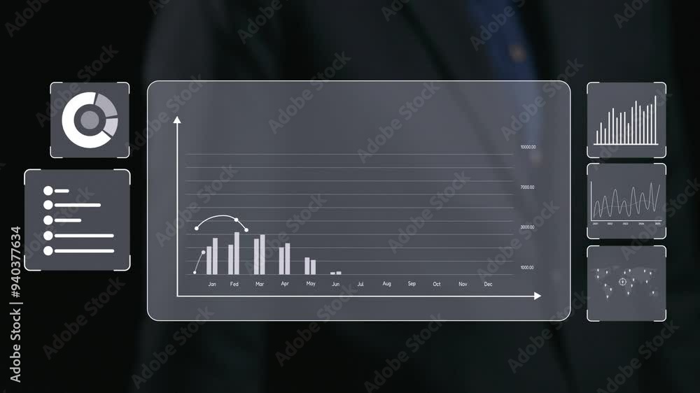 Poster business person delve into data analytics to uncover trends and insights from predictive big data mo