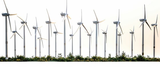 Cutting-Edge Renewable Energy: High-Definition Wind Turbines in on White Background with Copy Space