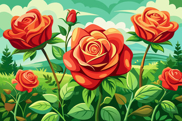 Roses in the Garden vector illustration