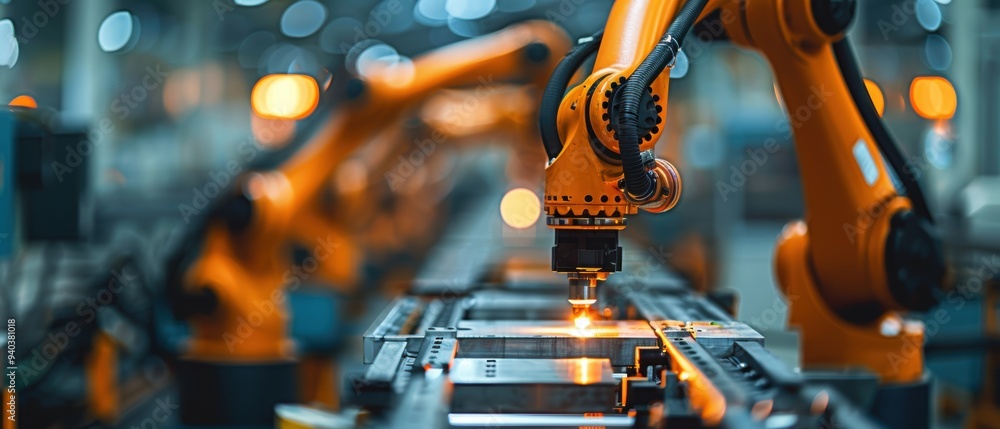 Wall mural precision manufacturing robotics in macro close-up