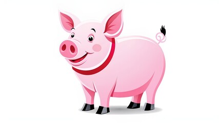 Fototapeta premium Farm cartoon pink pig isolated on white