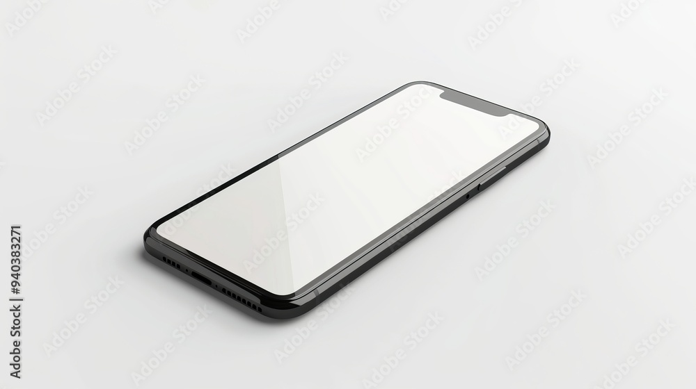 Poster modern smartphone mockup isolated on white background, 3d rendering of sleek mobile device design wi