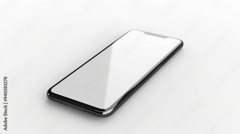 Poster modern smartphone mockup isolated on white background, 3d rendering of sleek mobile device design wi
