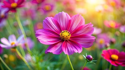 Obraz premium Cosmos flower in full bloom in a vibrant garden, Cosmos, flower, blossom, garden, nature, vibrant, vibrant colors, blooming, beauty