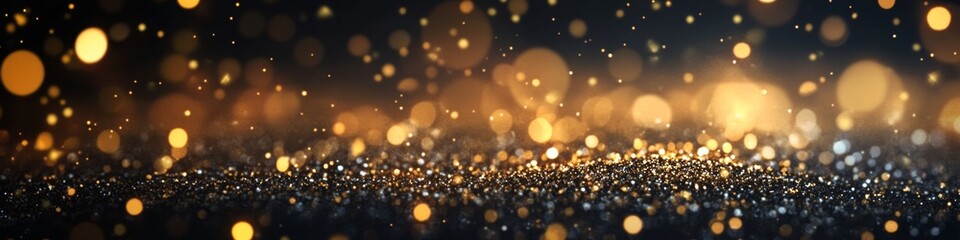 Elegant New Year 2025 Celebration: Abstract Festive Dark Background with Golden Sparkles and Bokeh. Versatile Design for Holiday Cards, Party Invitations, and Marketing Campaigns. Joyful Atmosphere fo