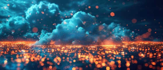 Obraz premium Illuminated Hologram of Cloud Computing Network with Radiant Nodes and Paths