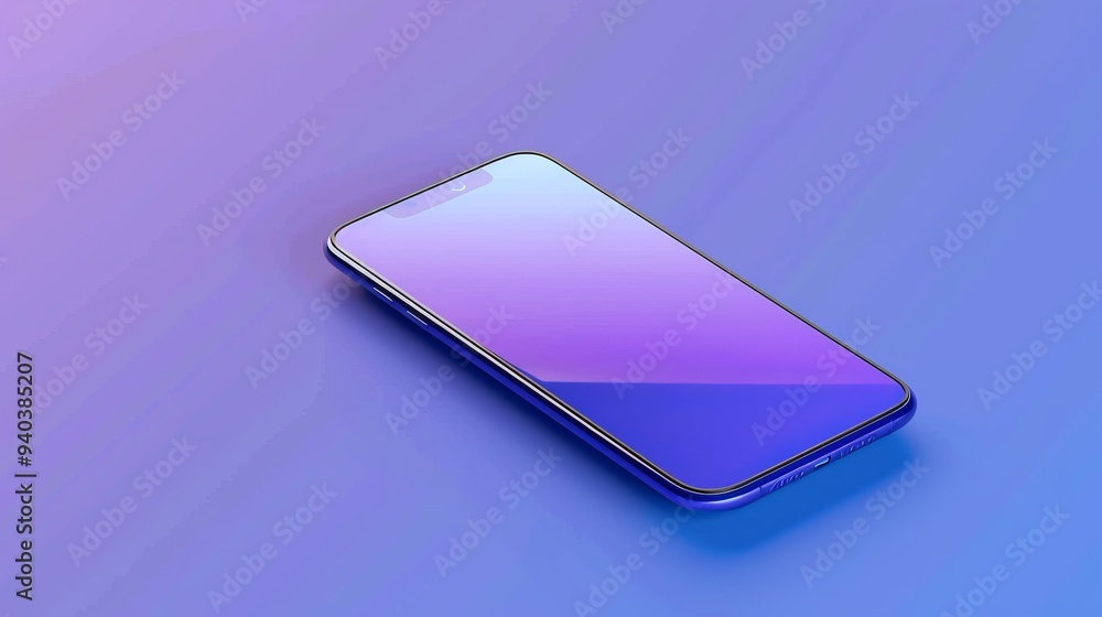 Poster Realistic 3d smartphone mockup in isometric view with blank screen for ui and ux design presentations, modern mobile phone illustration for app and interface demos, perspective layout ideal for device