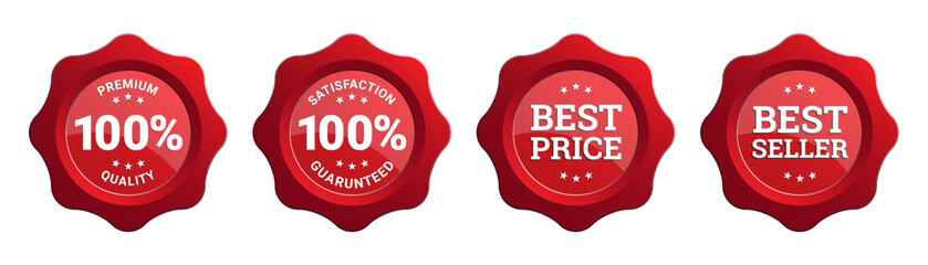 Red Rounded Circle Serrated Edge label sticker set, Customer satisfaction 100 percent guaranteed , Premium Quality ,Best Price and Best Seller ,for your product ,vector design isolated on white
