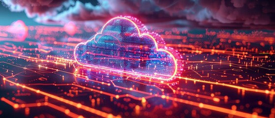 Fototapeta premium Futuristic Holographic Cloud Computing Network in with Glowing Data Connections Representing Modern Technology Concept