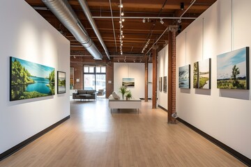 Modern Art Gallery Interior with Landscape Photography