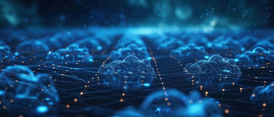 Obraz premium Futuristic Holographic Cloud Computing Network with Interconnected Nodes in Modern Tech Design